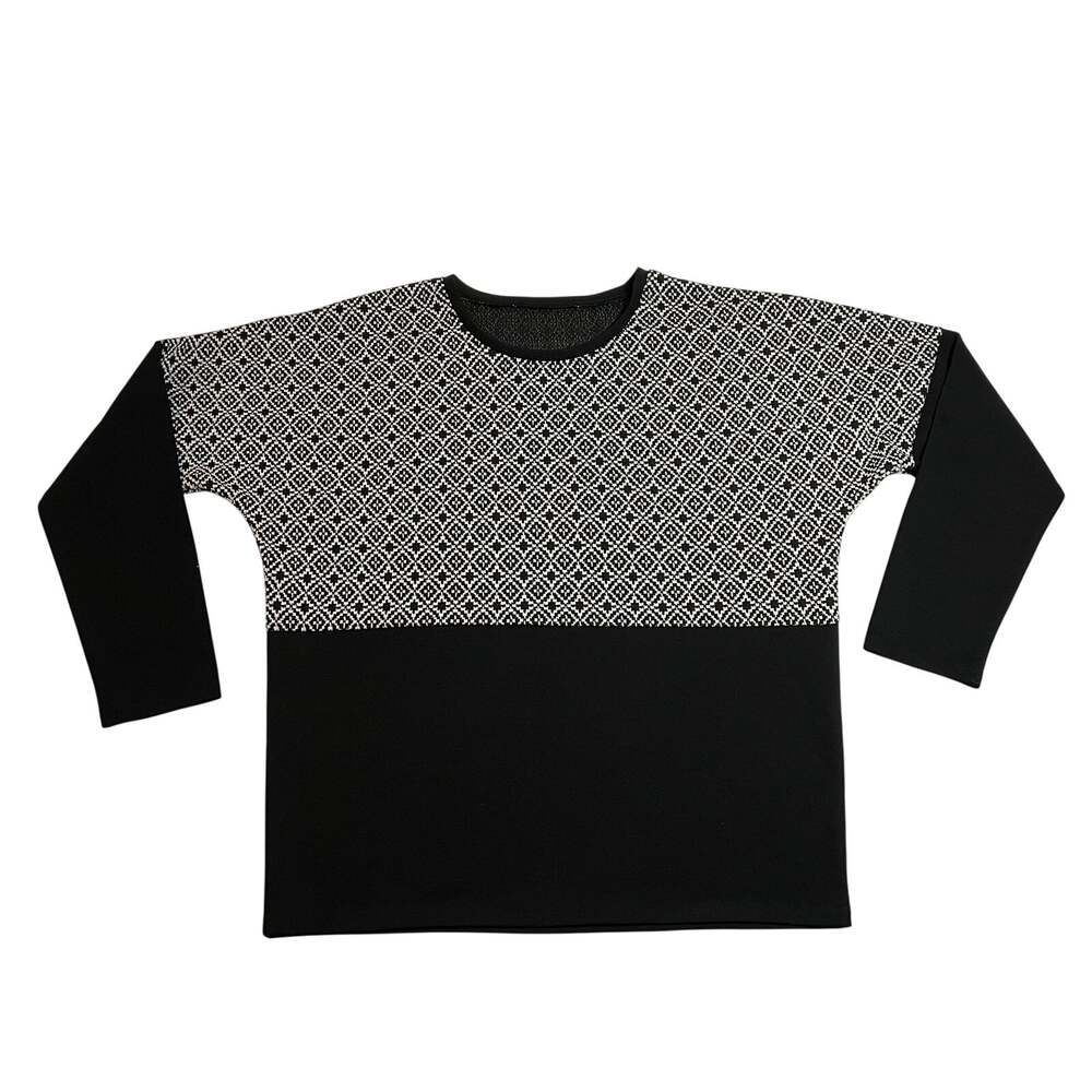 Women's Crewneck Geometric Print Ponte Knit Top Size L Relaxed Fit Minimalist
